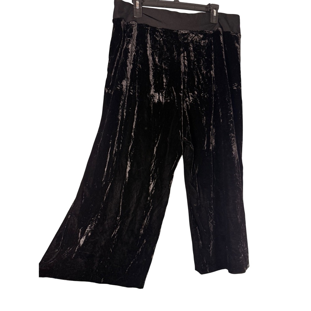Eileen Fisher Black Crushed Velvet Wide Leg Pants Silk Blend F6YV-4 Womens Large